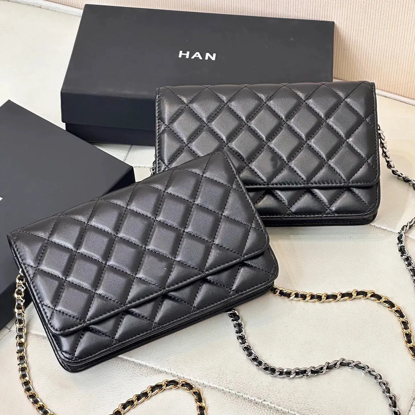 High quality Designer WOC Quilted Calfskin Square shoulder bags cavair leather grained Boy bag chan Women Vanity Makeup box strap chain handbag