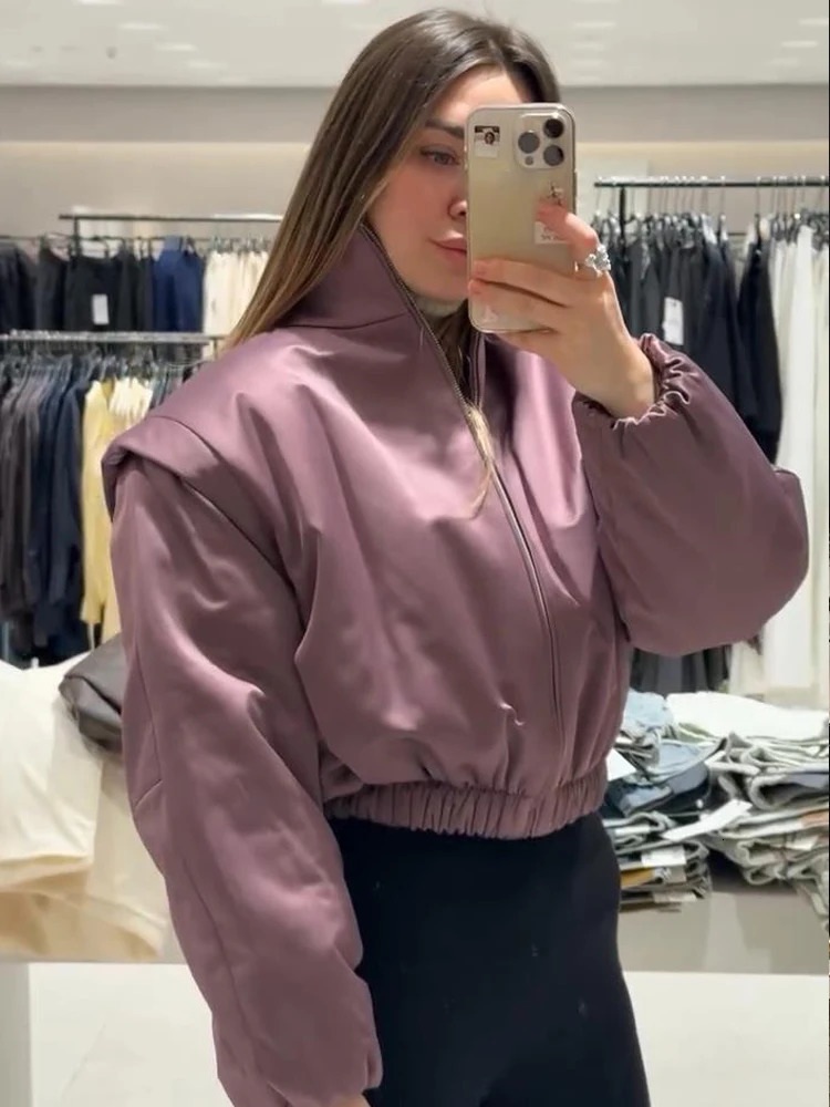 2026 Spring Long Sleeve Bomber Jacket For Women Casual Zipper Stand Collar Cropped Coats Lady Solid Bike Street Chic Tops 260717BJ