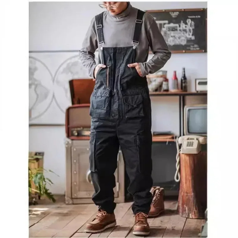 Trendy Straight Tube Multi Pocket Work Overalls Mens Light Green Hiphop Jumpsuit Couple Suspender Pants 260717banjia