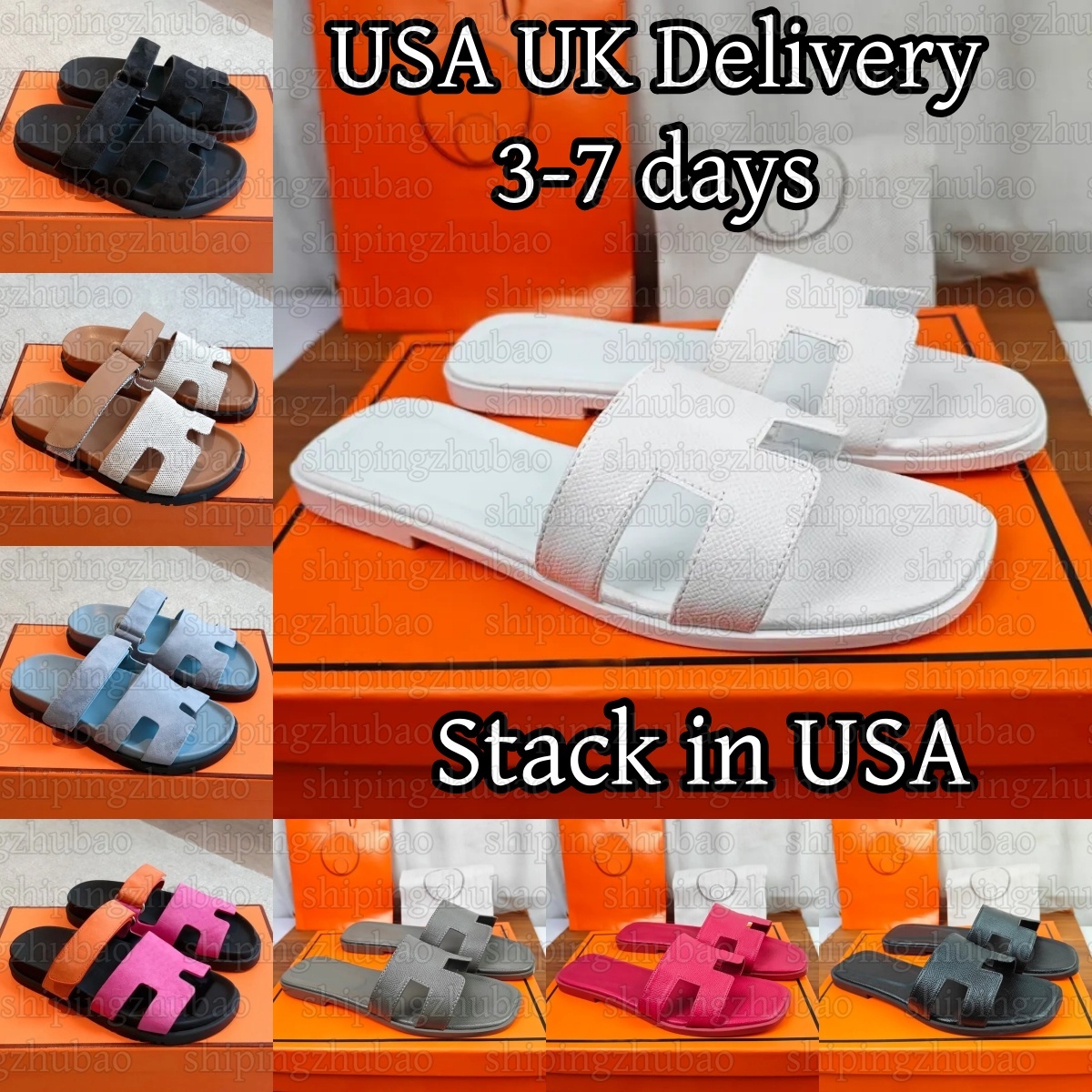 Stack in USA High Quality Designer Sandals Chypre Sandal Calfskin Leather Womens Mens Slippers Nior White Orange Blue Rose Gold Etoupe Epsom Women S