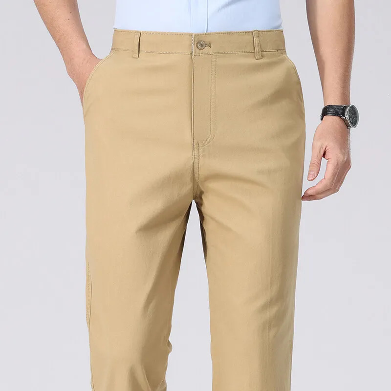 Spring Summer Cotton Suit Pants Men Solid Color Smart Casual Dress Trousers Man Lightweight Zipper Fly Straight Breathable 260717banjia