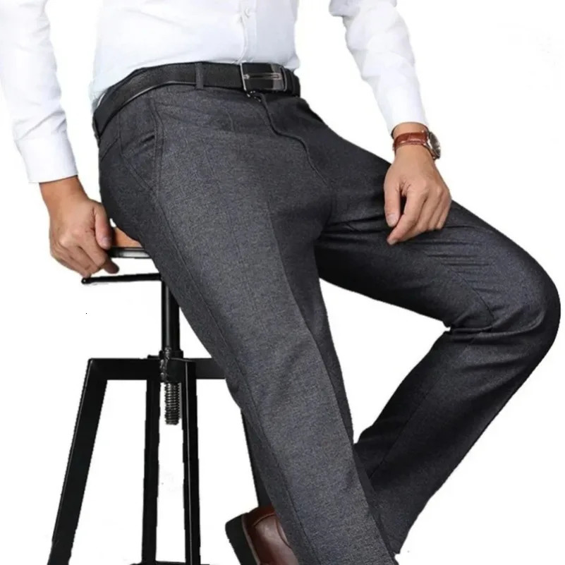 Mens Casual Business Suit Pants Men Mid Full Length Soft Trim Trousers Regular Straight Black Grey Large Size 2840 260717banjia