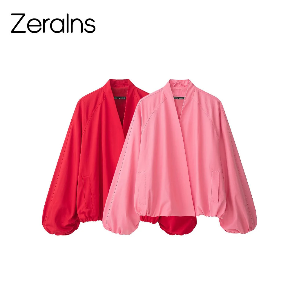 ZERAINS 2026 Summer Product Womens Double breasted Snap on Vneck Bubble Long Sleeve Pilot Jacket Coat 260717BJ