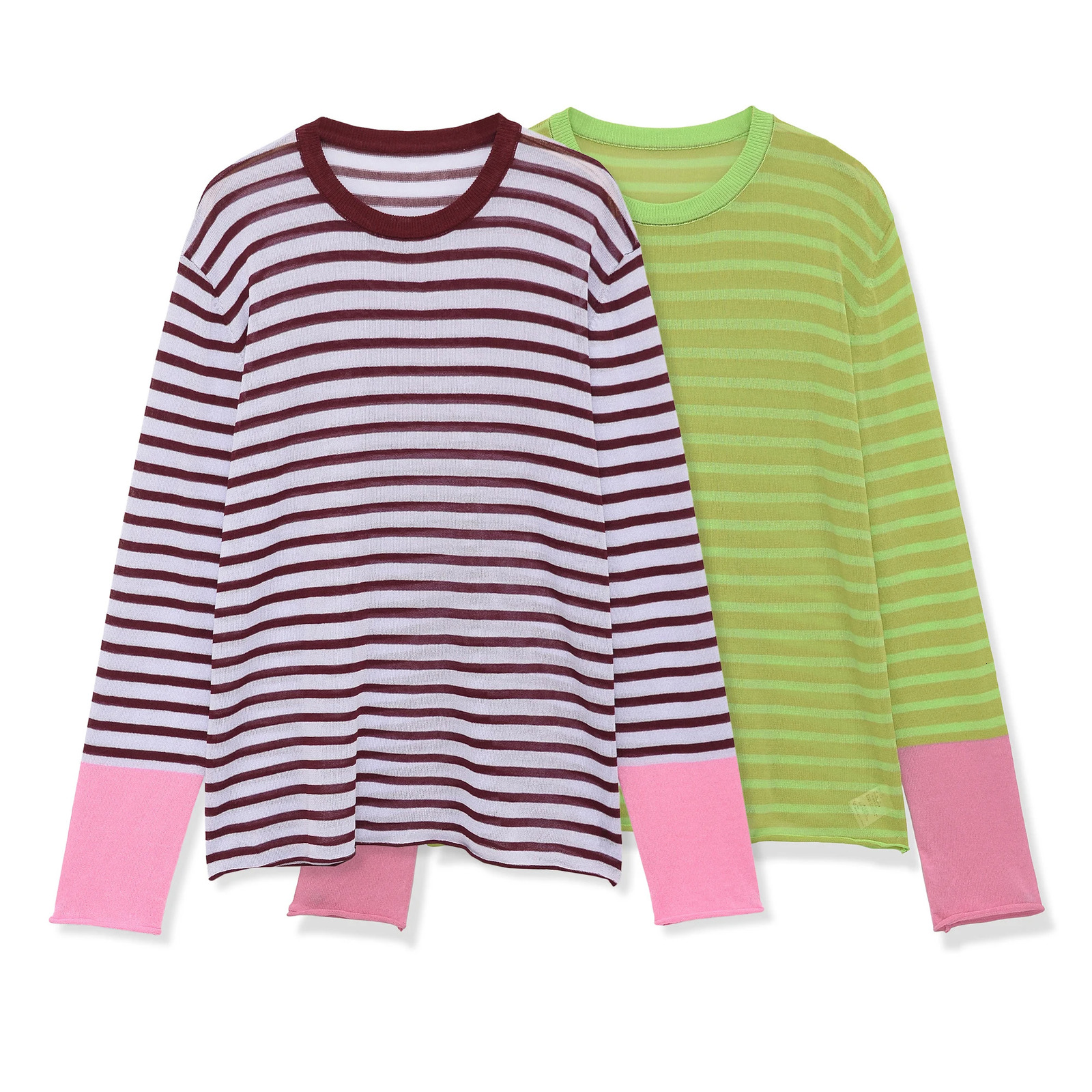 Casual Translucent Stripe Knitted Women Loose Top 2026 Spring Long Sleeve OCollar Female Pullovers Y2K 260717BJ