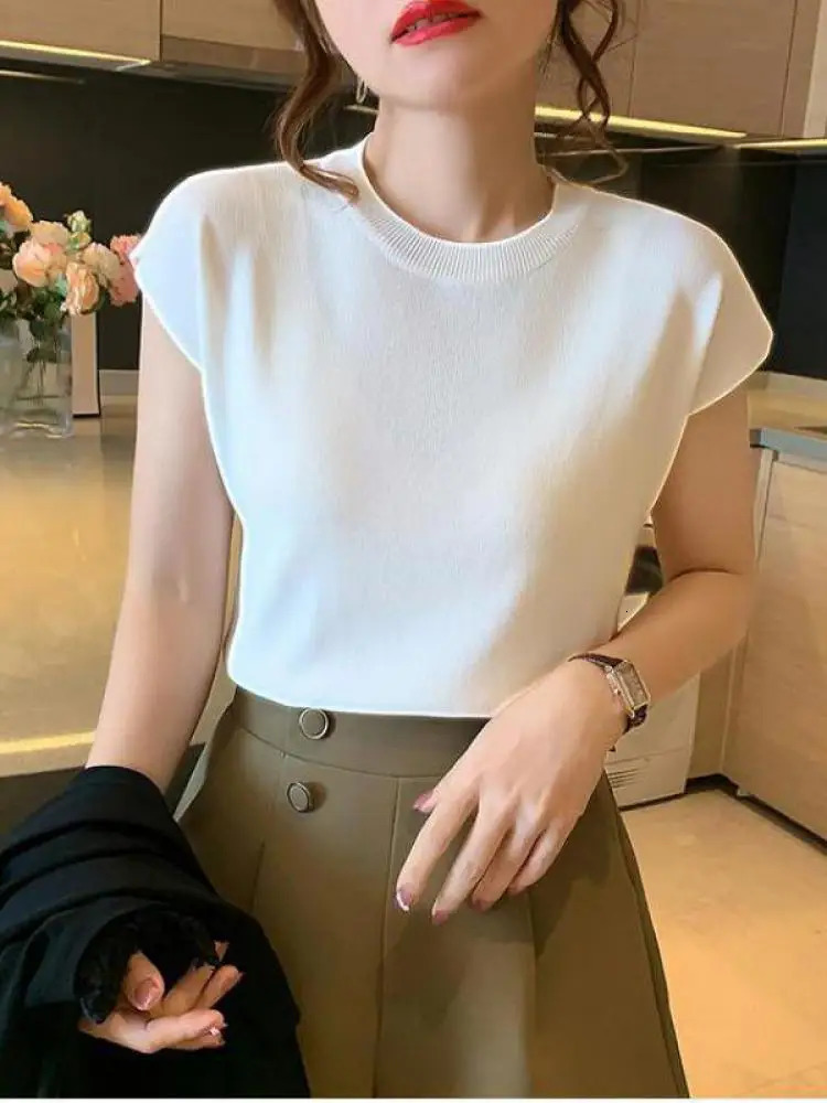 2026 Summer Womens Sweater Short Sleeve Oneck Slim Fit Knitted Pullovers Bottoming Casual Knitwear Pink Clothes 260717BJ