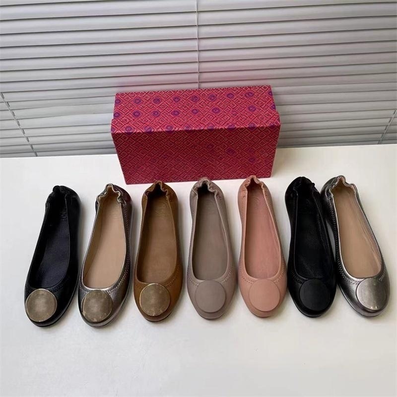 Designer shoes TB fashion Women's Leather Shoes sheepskin low-cut penny loafers flat sole egg shoes round toe single shoes ballet shoes genuine