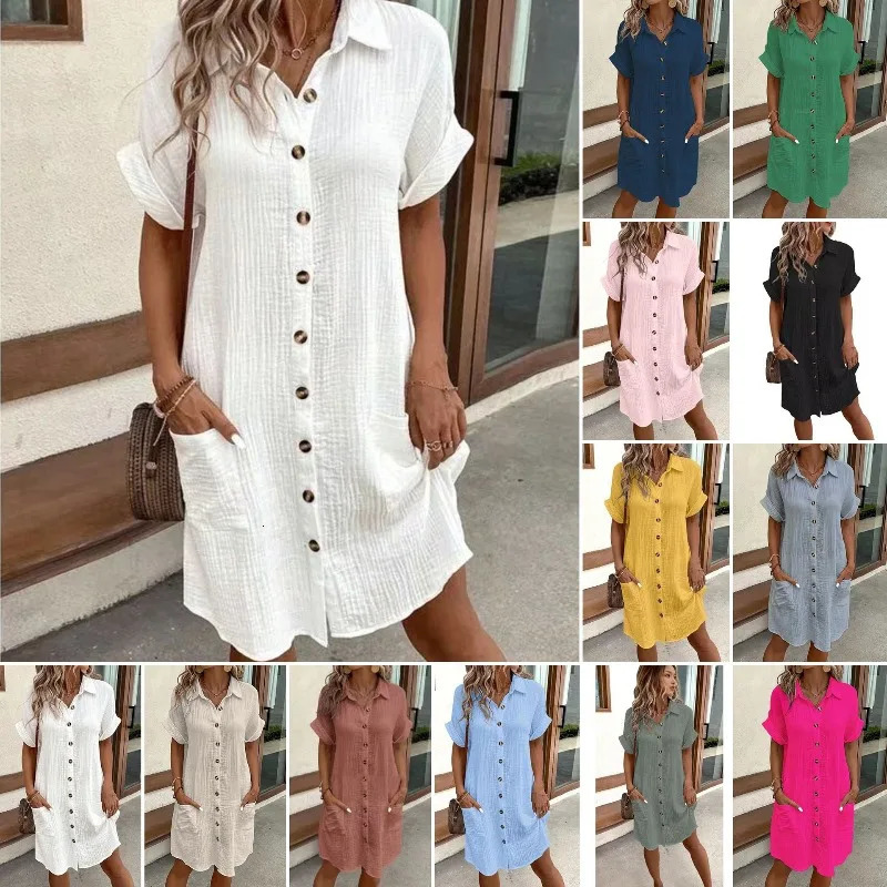 Fashion Casual Cotton Linen Style Dress Woman Short Sleeved Loose Dresses for Women Harajuku Long Shirts Ropa Mujer Vestido 260717banjia