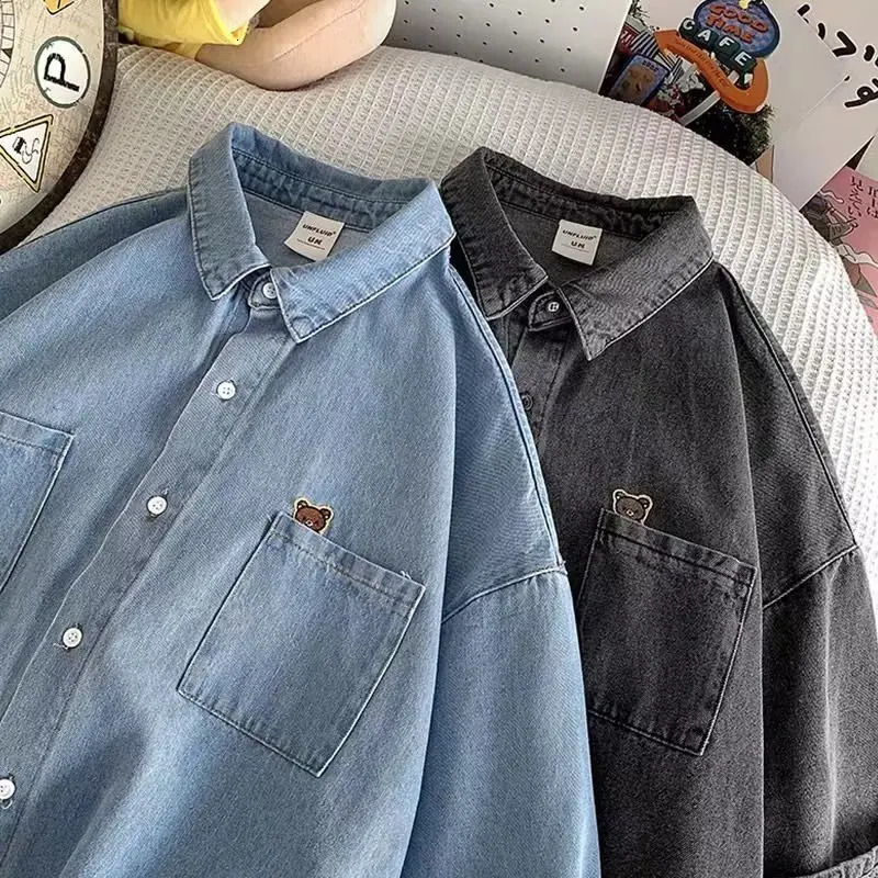Spring Trendy Pure Color Mens Denim Shirt Standard Sleeveless Loose Fit Cotton Youthful Style Short Sleeve Stand Collar 260713BANJIA