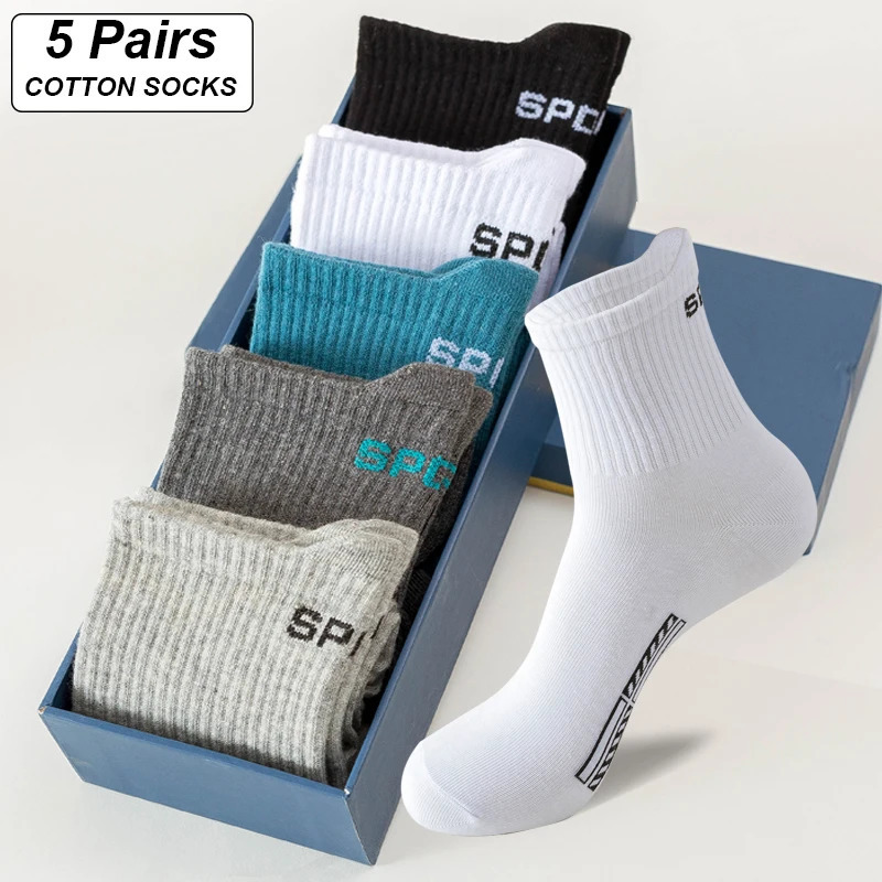 5Pairs High Quality Men Socks Cotton Breathable Sports Black Casual Athletic Spring Summer for Male sock Plus Size EU3845 260713BANJIA