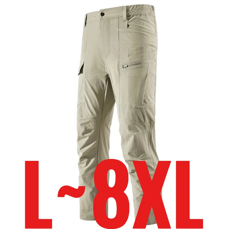 Plus Size 8XL Mens Casual Pants Elastic Waist Cargo Trouser Male Quick Dry Waterproof Summer Stretch Fishing Hiking Camping Big 260717banjia