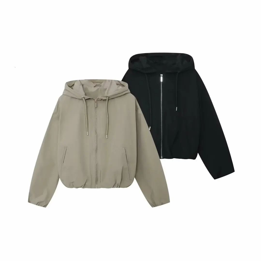 Women Fashion Solid Front Zipper Bomber Jackets Vintage Hooded Neck Long Sleeves Female Chic Lady Outfits 260717BJ