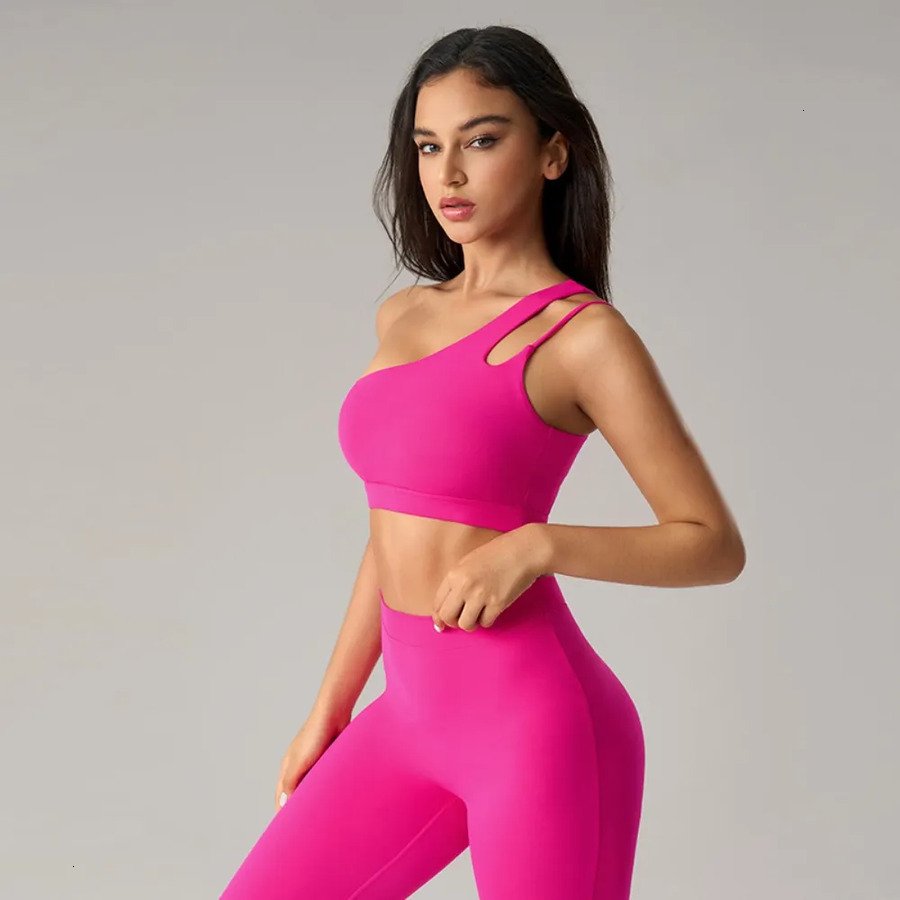 Stretchy Yoga Wear Soft Breathable One Shoulder Strap Women's Sports Hollow Out Back Lines Strenuous Exercise Fitness Bra Tops Outfit x147 x147