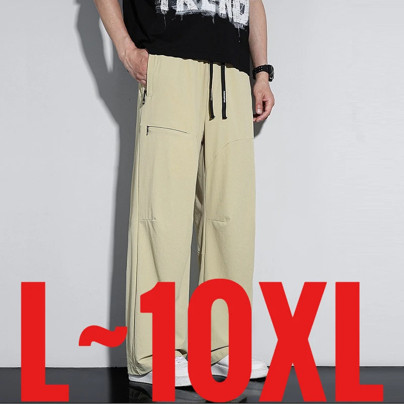 Big Size Mens Ice Silk Pant Elastic Waist Summer Trouser Male Straight Leg Stretch Large Plus 6xl 7xl 8xl 9xl 10xl Casual 150kg 260717banjia