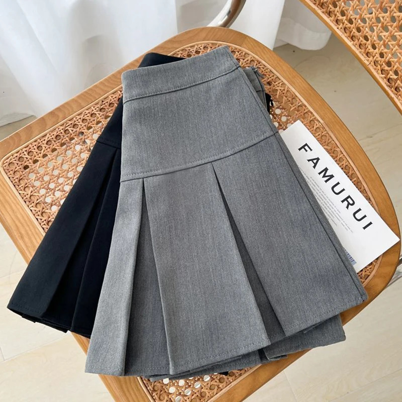 Grey JK Pleated Skirt Women Summer High Waist Solid Preppy Dance Skirts Y2K Korean Slim Allmatch Mini 260717