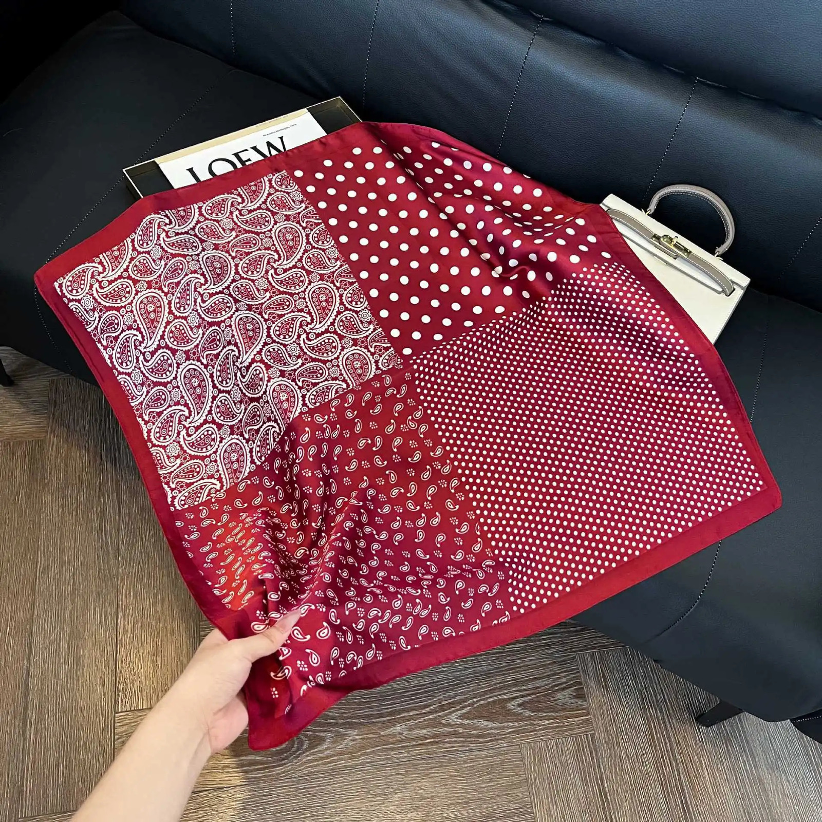 Y rouge à pois soie carré écharpe femmes Hijab bandes de cheveux foulard femme Satin châle ruban bandeau enveloppes Bandana 260717