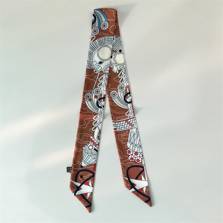 Chaud Orange Designer Mécanique Imprimé Foulard En Soie À La Mode Nouveau Ruban Étroit Rétro Lumière De Luxe Quotidien Sac À Main Décoration Band