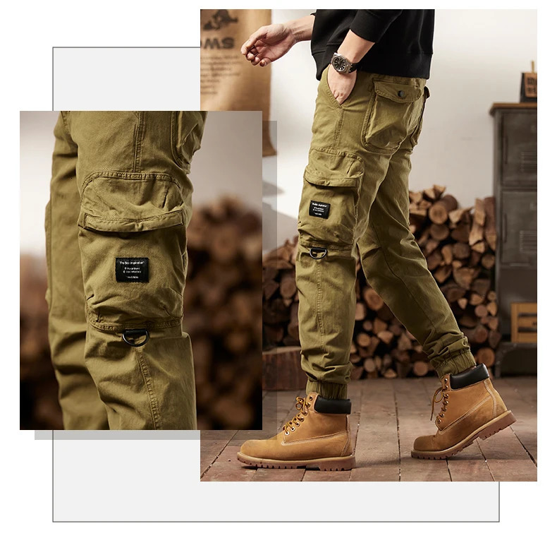 2026 Mens American Retro Trendy Casual Pants Outdoor MountainStyle MultiPocket Cuffed Cargo for Men 8555 260717banjia