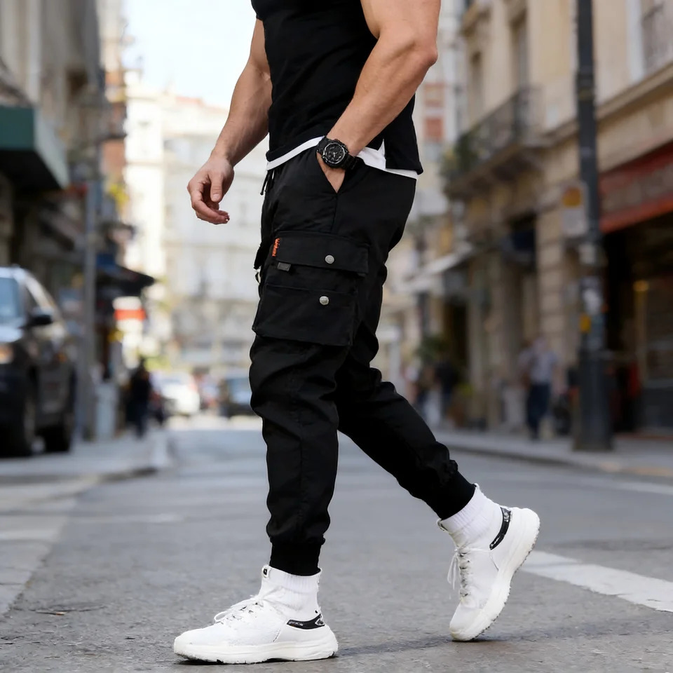 2025 Trendy Solid Color Pants Multi Flap Pocket Mens Cargo Loose Casual Outdoor Work oversized 260717banjia