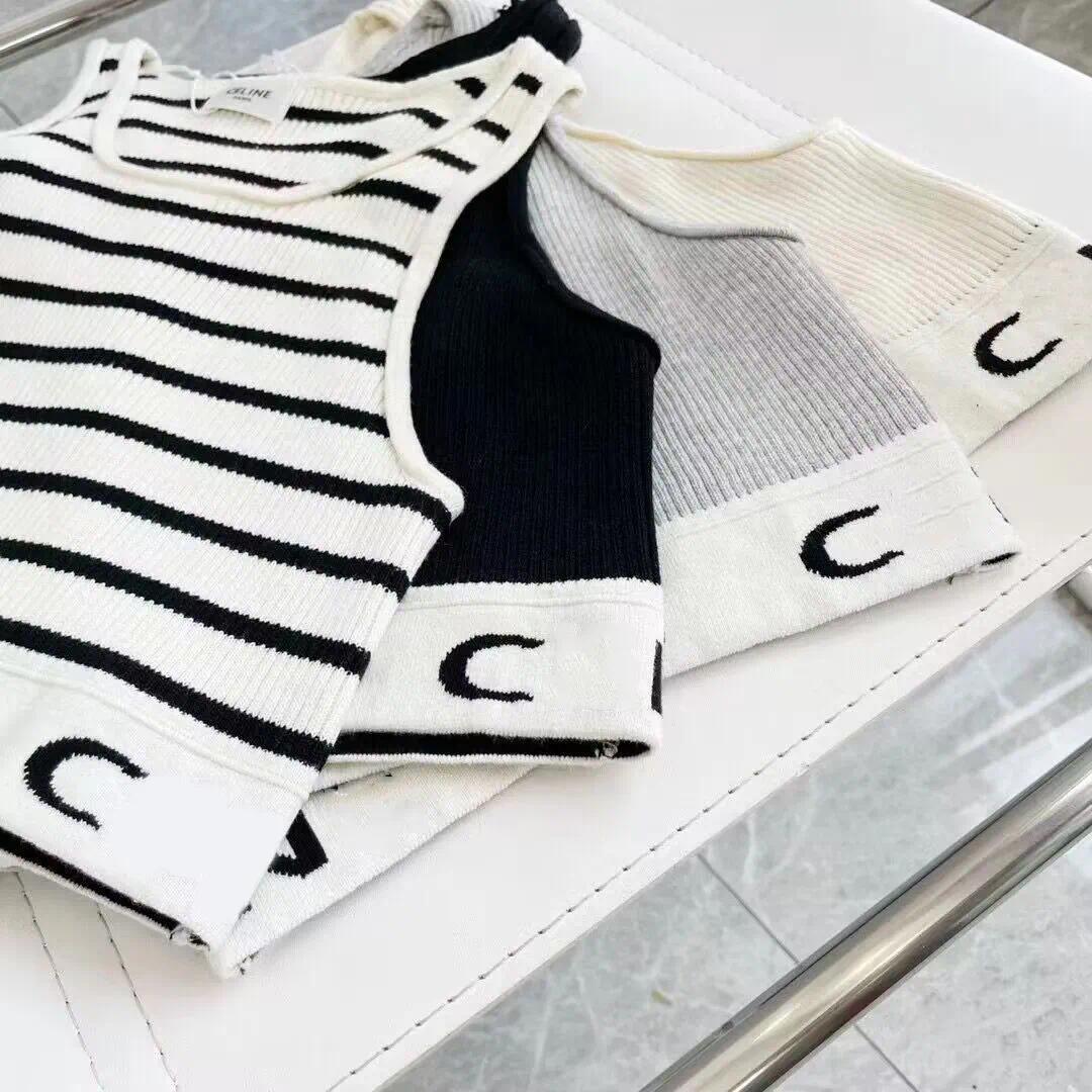 Designer Embroidered Cropped Knit Tank Top for Women Sleeveless Yoga Casual Summer