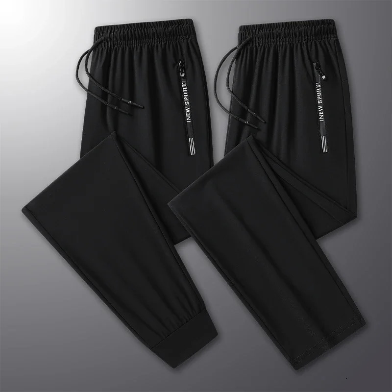 Summer High Quality Ice Silk Pants For Mens Feet Tie Sports Elastic Quick Drying Sweat-absorbing Straight Leg Pants 2PCS 260717BJ