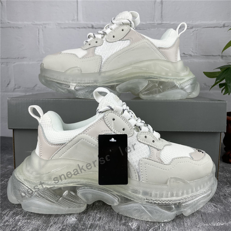 Paris Casual Shoes Triple S Clear Sole Trainers Dad Shoe Sneaker Black Silver Crystal Bottom Mens Womens Superior Quality Chaussures