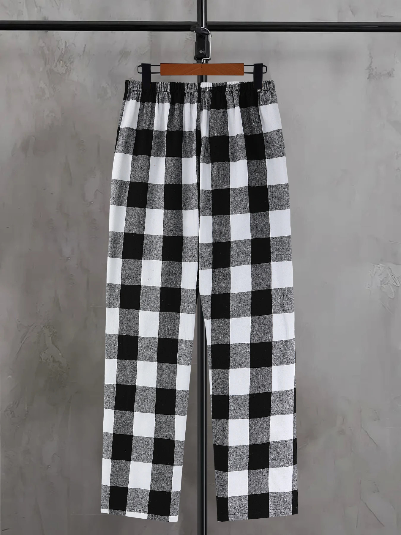 Mens Plaid Elastic Waist Casual Pants Summer Loose Straight Loungewear Pajama Trousers 260717banjia
