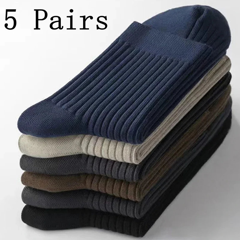 5 Pairs Socks Mens Midtube Sweat Absorption Business Sports Black Solid Color Stockings Autumn Winter Double Needle Breathable 260713BANJIA