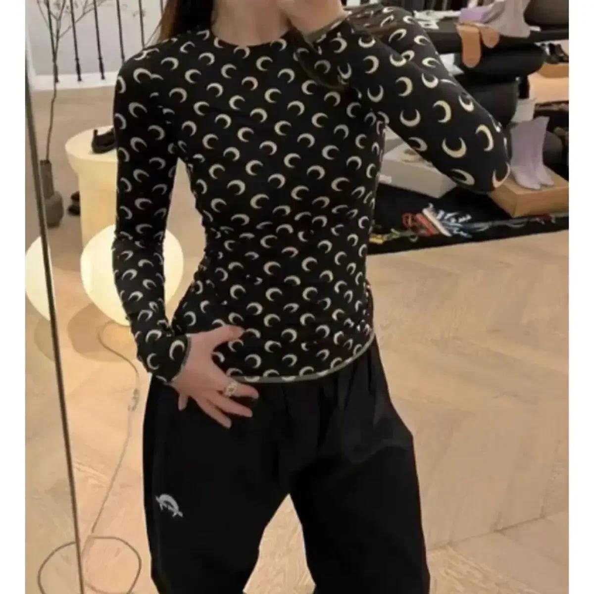 Women Moon Print Short Sleeve T Shirt Ice Silk Sun Protection Round Neck Summer Casual Streetwear Top