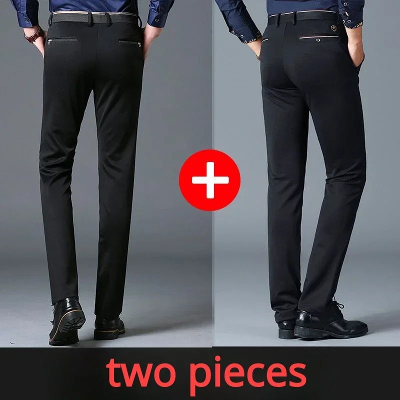 Casual Suit Pants Stretch Mens Dress Black Navy Blue Straight SlimFit Business Formal Trousers Plus Size 40 260717banjia