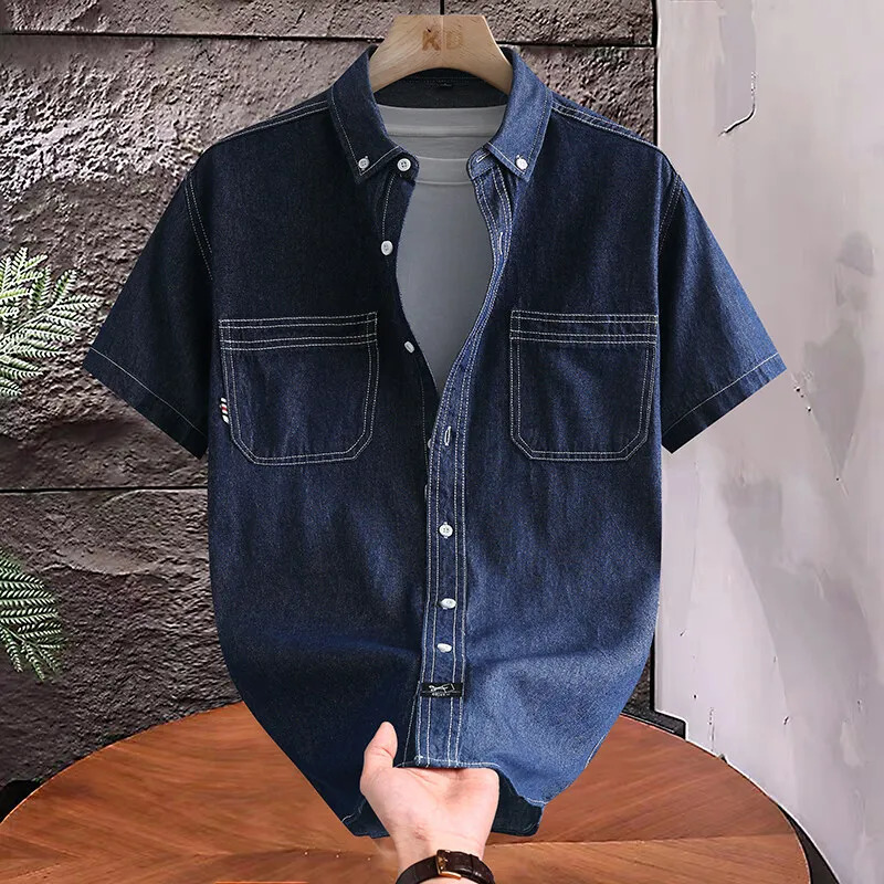 2025 Summer Mens Casual Denim Short Sleeve Quality Fabric Breathable and Comfortable Trendy Top 260713BANJIA