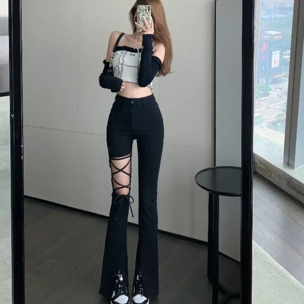 Flared Pants for Women Leggings Skinny Ripped Sexy Vintage Denim Womens Summer Trousers Bell Bottom Jeans Woman Black Trend 260713BANJIA