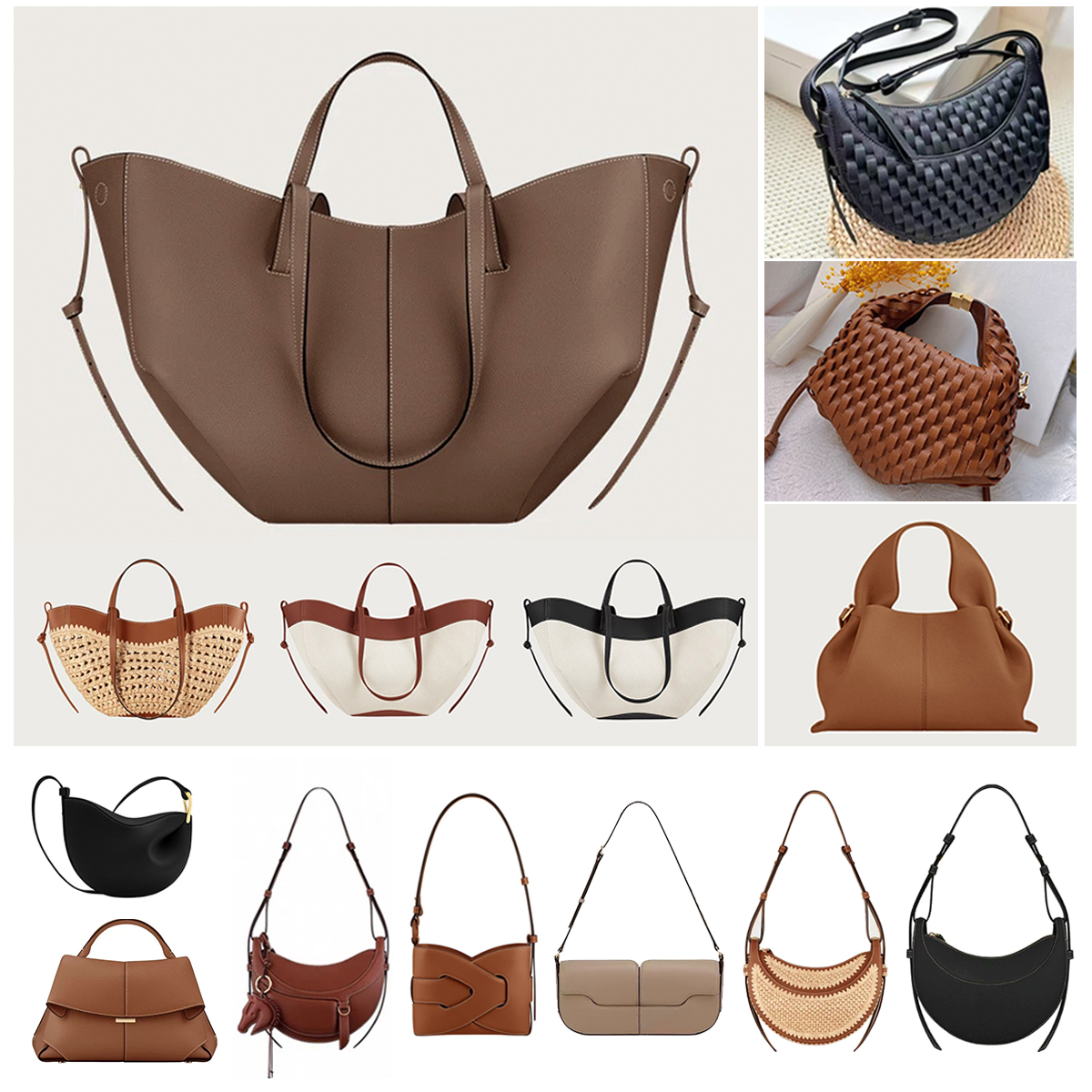 Designer Le Cyme Mini Tonca Textured Duo Shoulder Camel Numero Un Nano Ma Tote Women Cross Body Bags Lady Handbag Leather Bag Half Moon Underarm