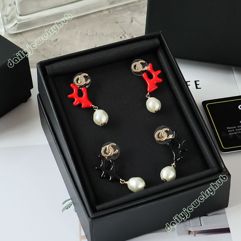 CC Jewelry Channel Earrings New Beach Summer Ocean Series Coral Letter Earrings, Full of Vacation Vibes, Versatile Everyday Earrings for Women