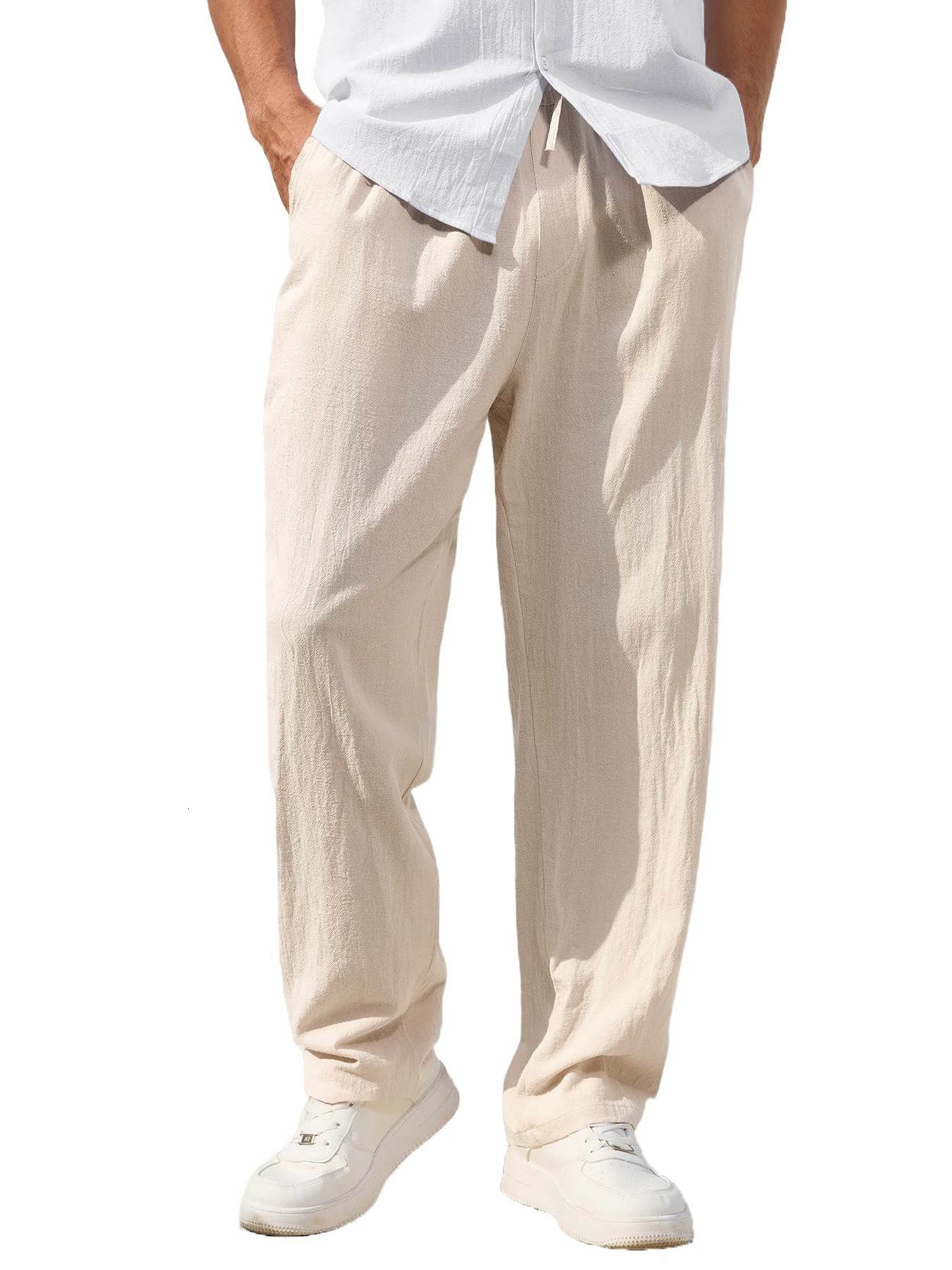 Mens Casual Cotton Linen Pants Loose Straight Breathable Summer Trousers Comfortable Clothing 260717banjia