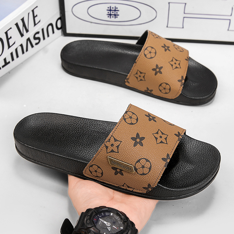 luxury fashion slippers 2026 New European Fashion Printed Beach Sandals for Men, Plus Size One-Strap Summer Slides, Lightweight Casual Outdoor Slipp