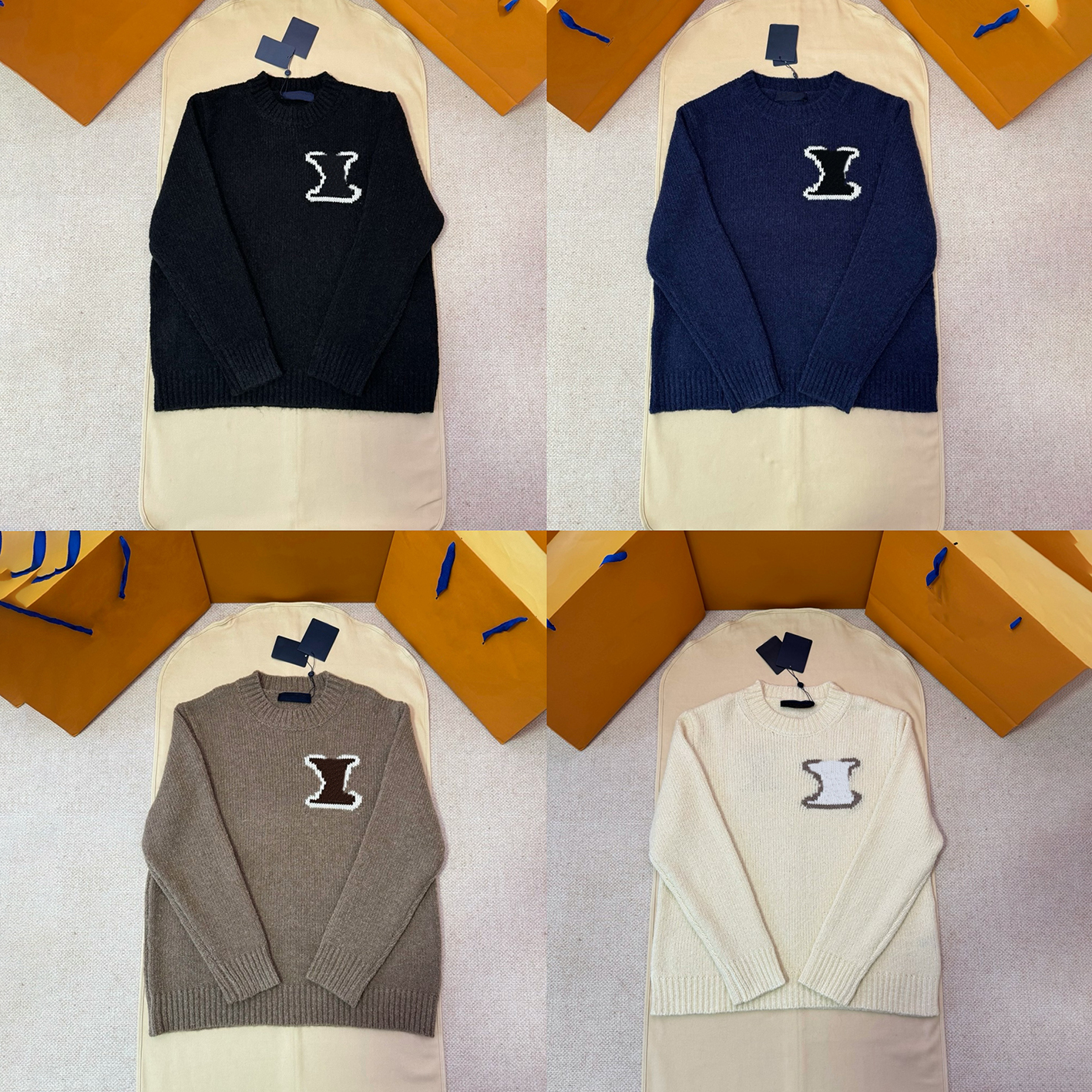 High quality designer men's round neck pullover sweater, fashionable and versatile plus size long sleeved sweater, party knitted sweater, woole