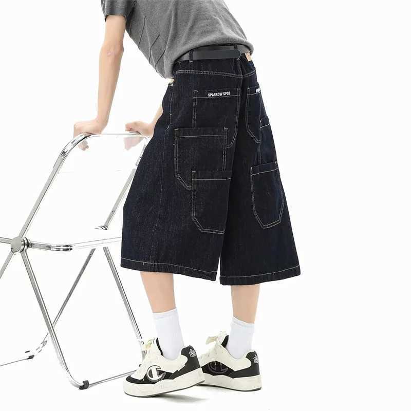 Mens High Street Multi-Pocket Summer Y2K Cargo Jorts American Casual Straight Leg Baggy Denim Shorts Hip Hop Retro Short JeansJ260713