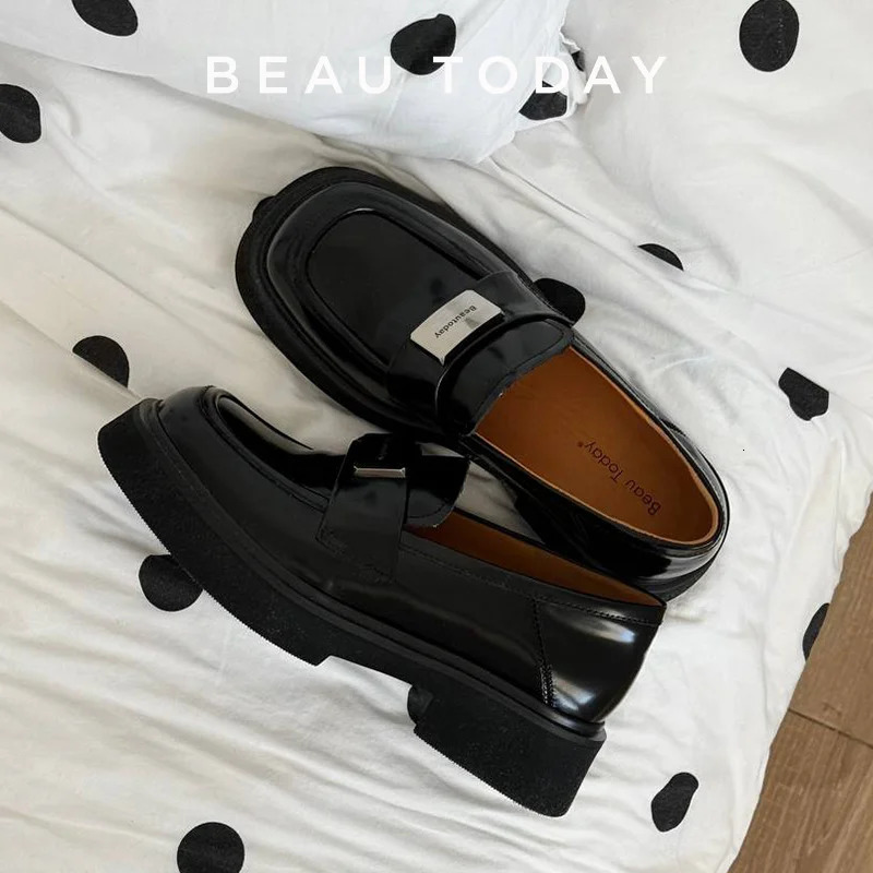 BEAUTODAY Womens loafers Genuine Cow Leather Slip-on Flats Silver Metal Decor Ladies Shoes Handmade Plus Size A26607 260717
