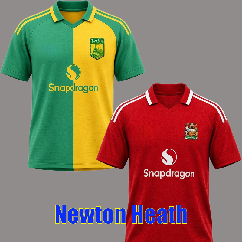 ManUnited 4th 2026 27 Newton Heath Retro V-neck Polo Jersey Court Green And Red Kit Jersey Shirt Fourth 125 Years Anniversary United Newton Heath LY