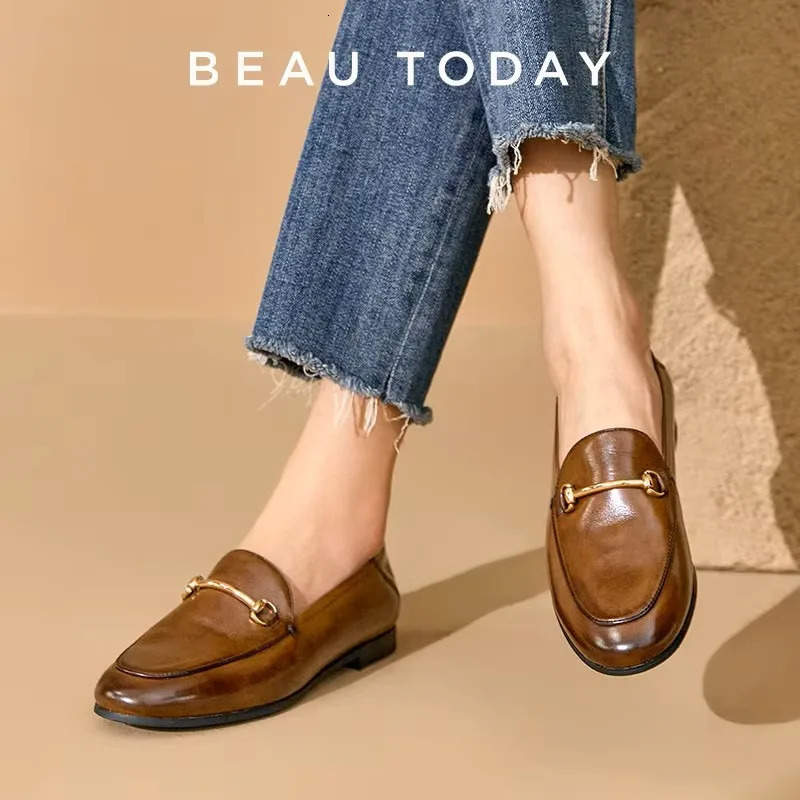 BEAUTODAY Dress Shoes Women Loafers Cow Leather Sheepskin Rubber Formal Business Suit Ladies 2025 Spring Autumn Handmade 27171 260717