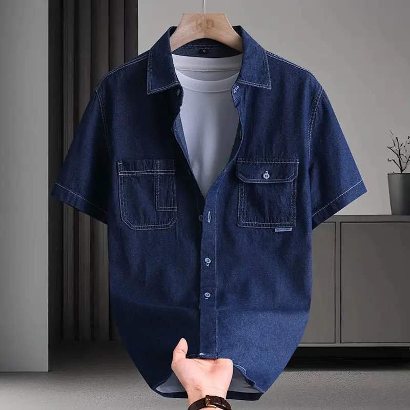 2025 Summer Mens short sleeve casual shirts denim Shirt men fashion clothes size M4XL 260713BANJIA