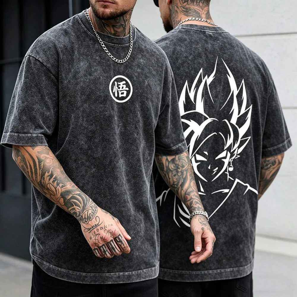 Short Dragon Print Ball Z Sleeve Washed T-Shirt Son Goku Vegeta Men Women Clothes Harajuku Y2k Tee Vintage Summer Streetwear J260713