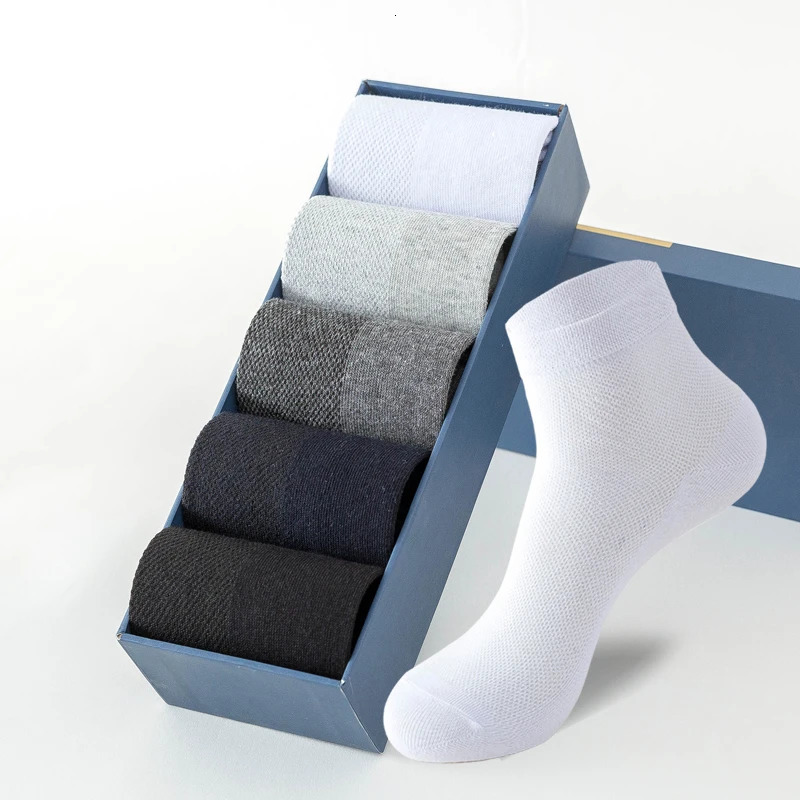 5Pairs Men Mesh Socks Organic Cotton Breathable Black White Business Sock Casual Athletic Spring Summer for Male Size EUR3845 260713BANJIA