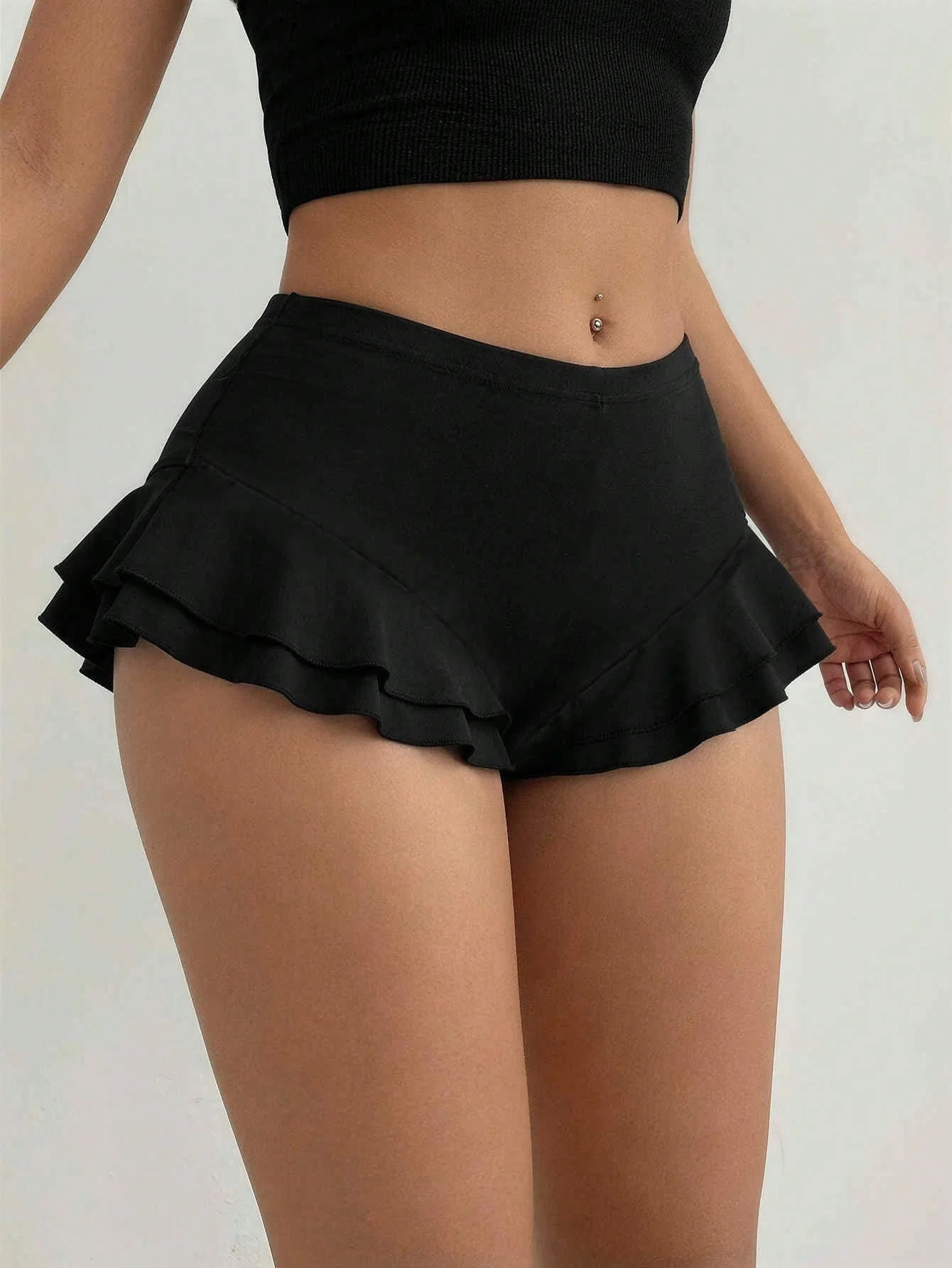 Women High Waist Double Layer Ruffle Trim Mini Skort 2026 Summer Y2K Club Party Short Skirt 260717