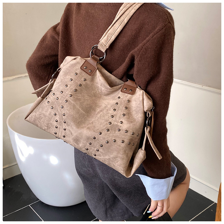 2026 Retro Rivet PU Handbag - Large Capacity with Zip Closure - Double Handles - Shoulder Bag with Inner Phone Pocket - Designer Style