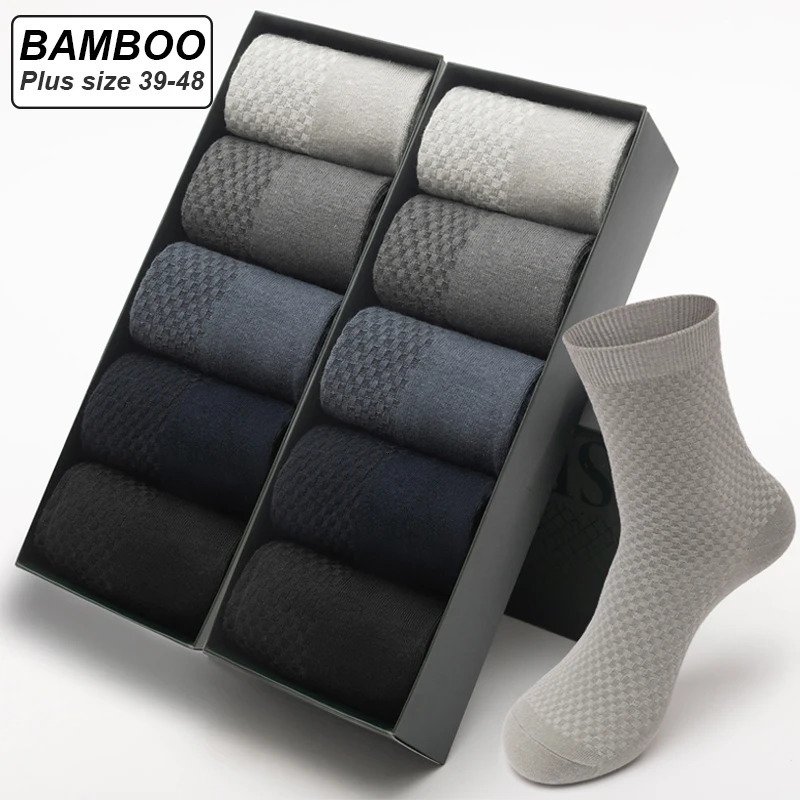 Bamboo Fiber Mens Socks 10Pairs Black Business Soft Breathable Long High Quality Autumn for Male Sock Plus Size 3948 260713BANJIA