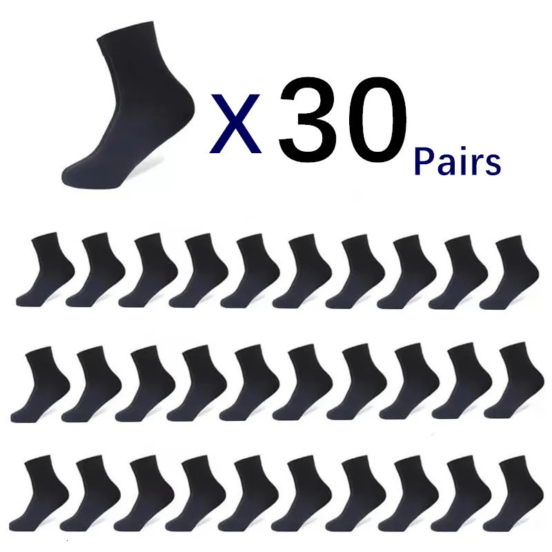 30Pairs Mens Socks Business Black Mid Tube Soft Polyester Cotton Breathable Summer Autumn Gift 260713BANJIA