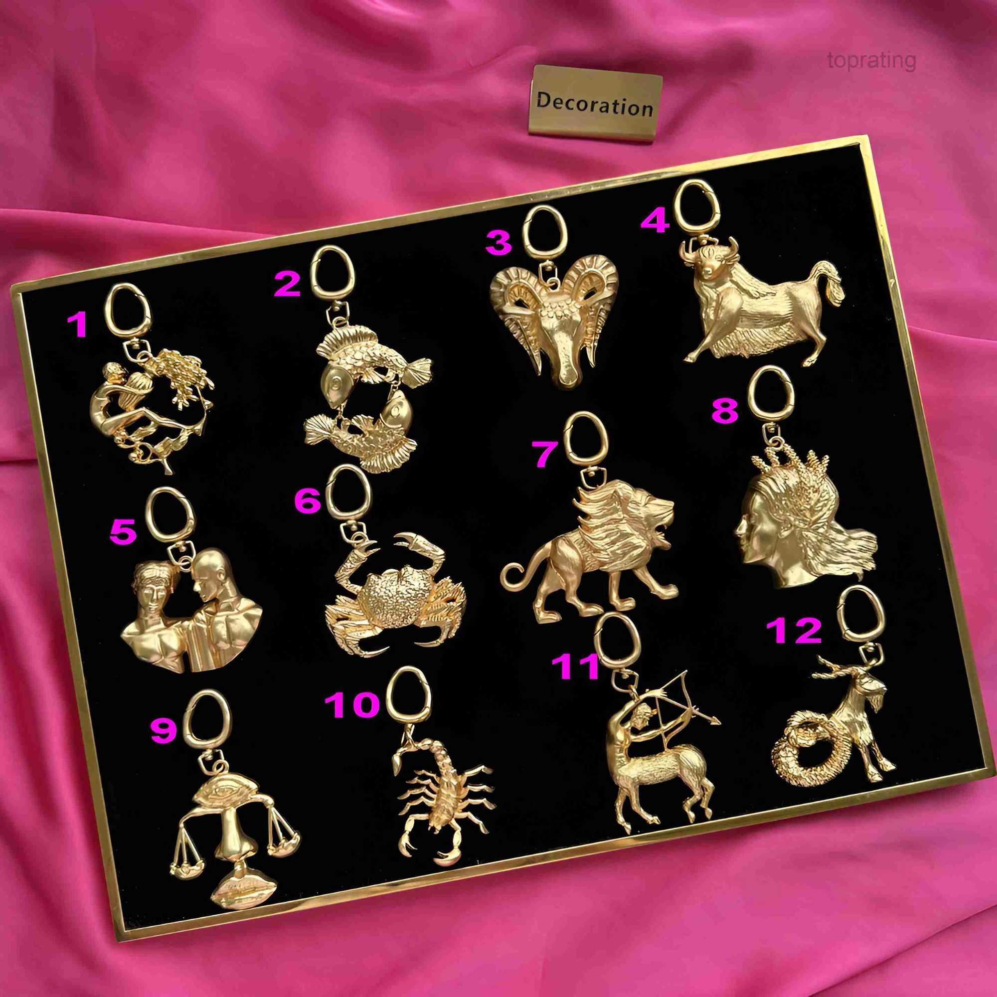 New designed charm decoration keychain classic Twelve Constellations Pendant 18K Gold plating women bags chain charms Designer Jewelry Schiaparelli-
