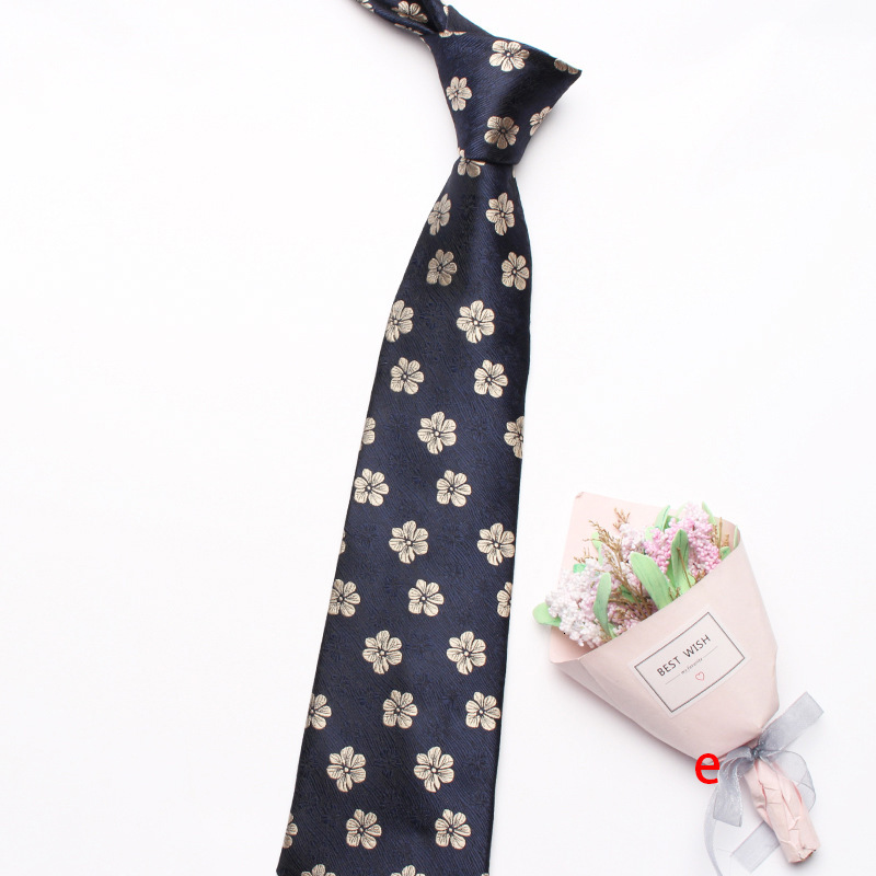 Men's Navy Blue Silk Tie, Novelty Floral Necktie with Slant Stripe and Small Flower Pattern - Wide 8 cm Design for Business, Weddings, and Formal We