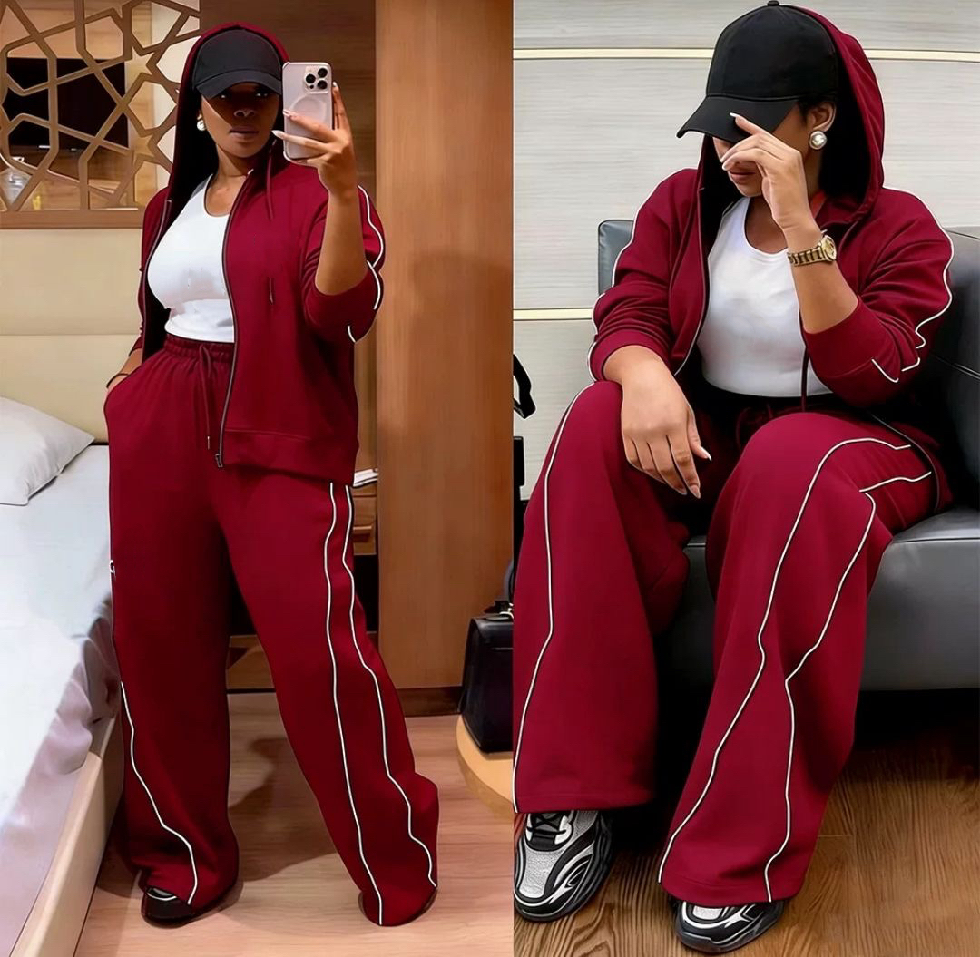 2026 New Elegant Casual 2Pcs Women Suit Embroidery Hooded Top Wide Leg outdoor Trousers European American Fall New Outfit Free Shipping Shipping